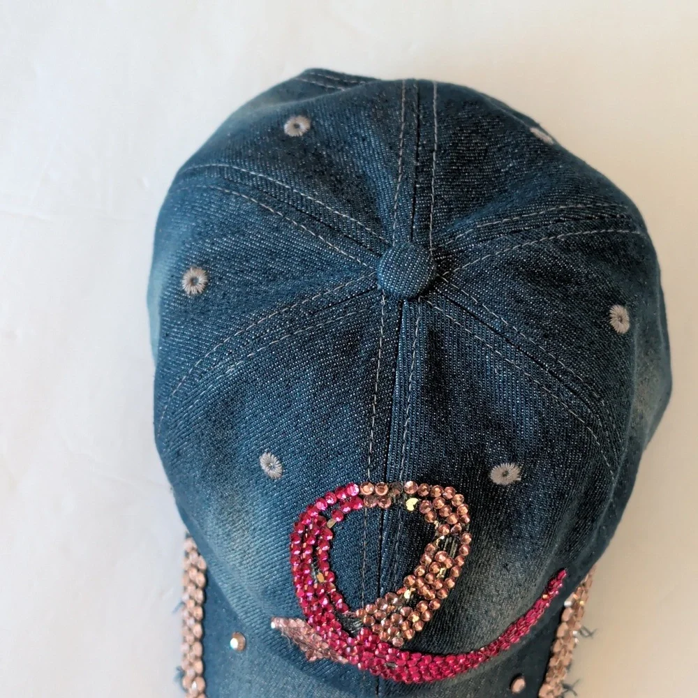 Distressed Pink Ribbon Breast Cancer Awareness Blue Denim Cap